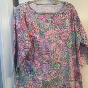 Talbots Pink and Blue Paisley Long Sleeve Top